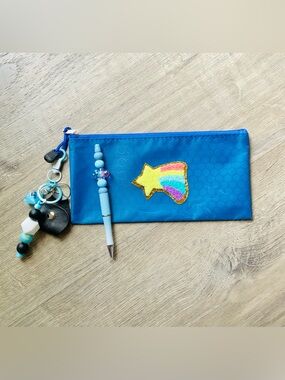 NEW📚 Homemade Crafted Beaded Pen & Bag Charm w/ Pouch Stationery Set OS